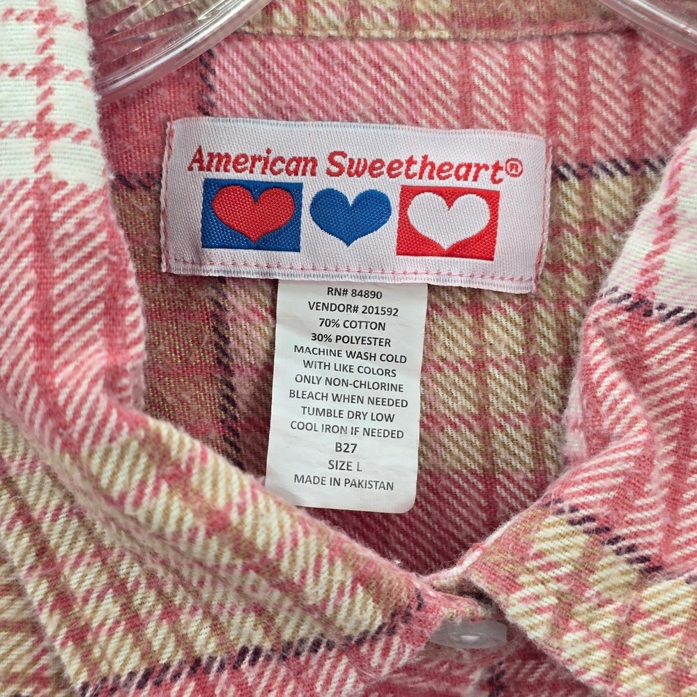 American Sweetheart Pink Plaid Flannel Western Urban 90s Skater Grunge‎ Shirt L - Picture 10 of 10